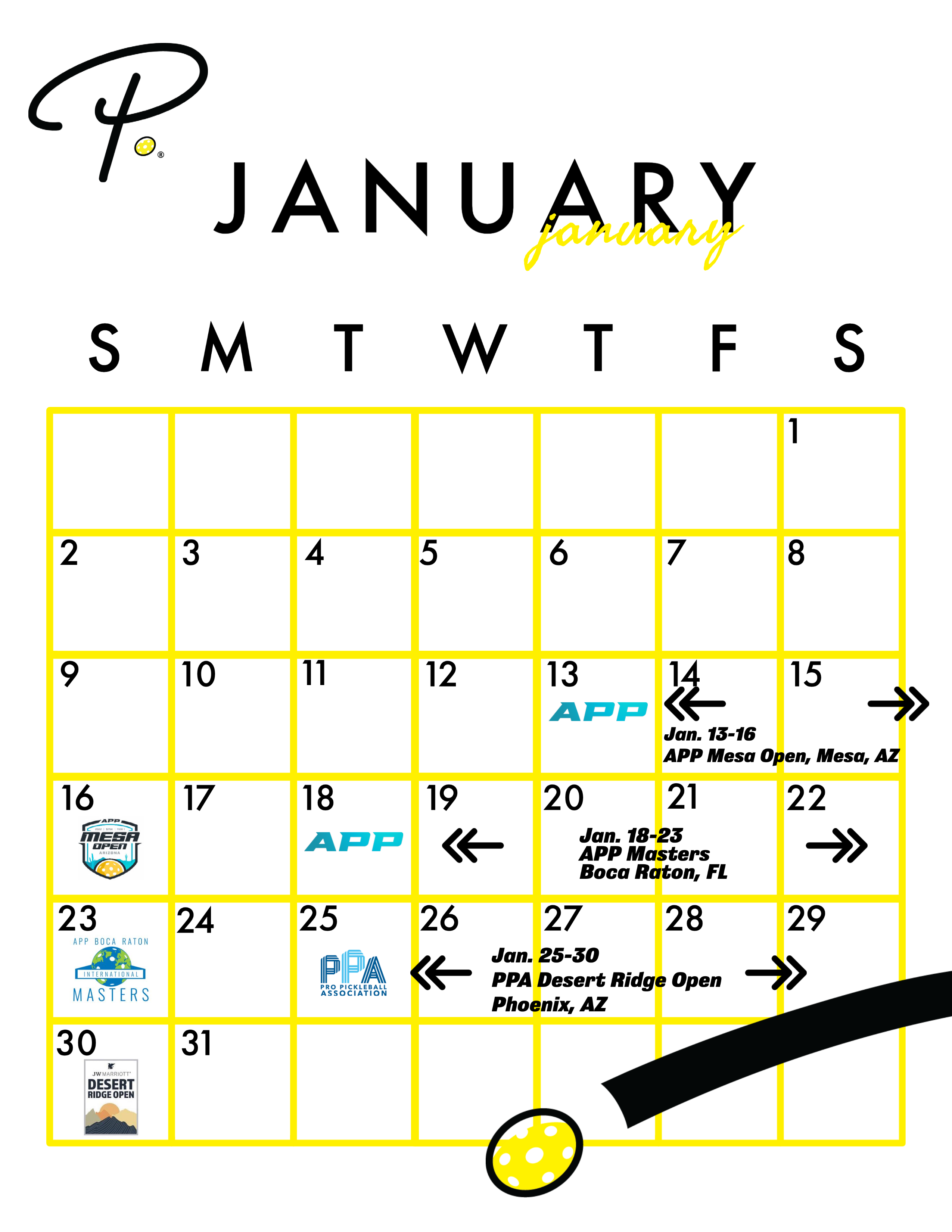 2022 Pickleball Tournament Calendar - January | Pickler Pickleball