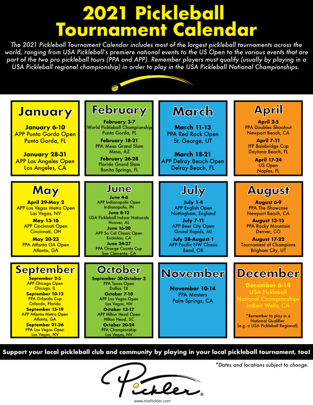 Pickleball Tournament Calendar 2021 | Pickler Pickleball